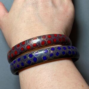 Vintage brass chip india bangle purple red  bracelets